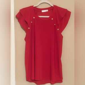 89th & Madison Red Ruffle Sleeve Blouse